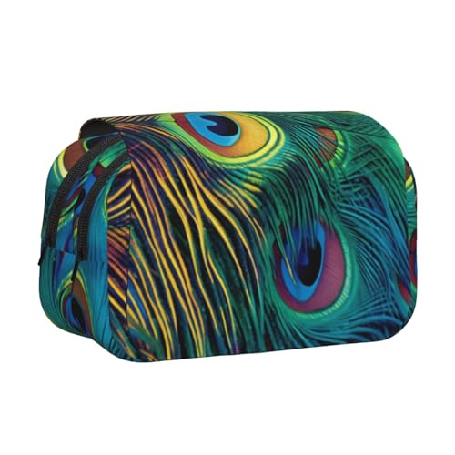 Traditioneller Weihnachts-Zwerg 1 bedrucktes Flip-Federmäppchen mit 2 Fächern, großes Fassungsvermögen, tragbarer Schreibwaren-Organizer für Schule, Reisen und Kunst, Farbiger Pfau, Einheitsgröße von DENMER