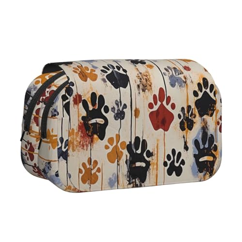 Traditioneller Weihnachts-Zwerg 1 bedrucktes Flip-Federmäppchen mit 2 Fächern, großes Fassungsvermögen, tragbarer Schreibwaren-Organizer für Schule, Reisen und Kunst, Hundeknochen mit Pfotenabdruck von DENMER