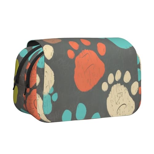 Traditioneller Weihnachts-Zwerg 1 bedrucktes Flip-Federmäppchen mit 2 Fächern, großes Fassungsvermögen, tragbarer Schreibwaren-Organizer für Schule, Reisen und Kunst, Hundepfoten-Aufdruck von DENMER