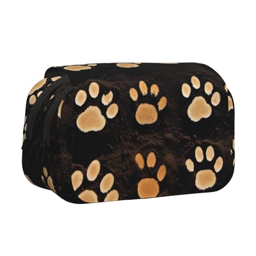 Traditioneller Weihnachts-Zwerg 1 bedrucktes Flip-Federmäppchen mit 2 Fächern, großes Fassungsvermögen, tragbarer Schreibwaren-Organizer für Schule, Reisen und Kunst, Hundepfotenmotiv, Einheitsgröße von DENMER