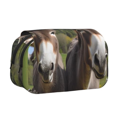 Traditioneller Weihnachts-Zwerg 1 bedrucktes Flip-Federmäppchen mit 2 Fächern, großes Fassungsvermögen, tragbarer Schreibwaren-Organizer für Schule, Reisen und Kunst, Niedliche Esel, Einheitsgröße von DENMER