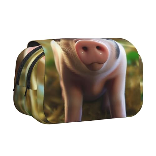 Traditioneller Weihnachts-Zwerg 1 bedrucktes Flip-Federmäppchen mit 2 Fächern, großes Fassungsvermögen, tragbarer Schreibwaren-Organizer für Schule, Reisen und Kunst, Niedliches Bauernhofschwein von DENMER