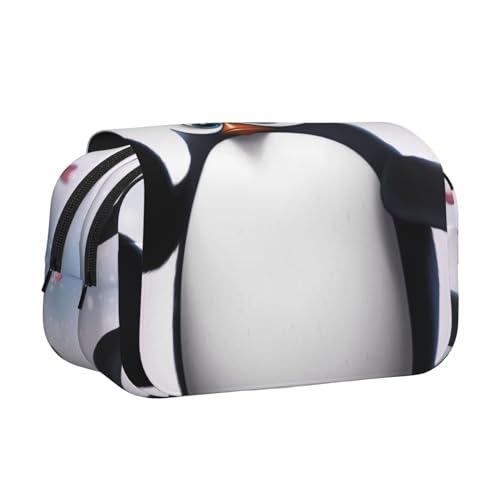 Traditioneller Weihnachts-Zwerg 1 bedrucktes Flip-Federmäppchen mit 2 Fächern, großes Fassungsvermögen, tragbarer Schreibwaren-Organizer für Schule, Reisen und Kunst, Süße Pinguine, Einheitsgröße von DENMER