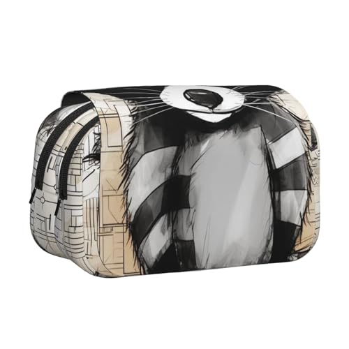 Traditioneller Weihnachts-Zwerg 1 bedrucktes Flip-Federmäppchen mit 2 Fächern, großes Fassungsvermögen, tragbarer Schreibwaren-Organizer für Schule, Reisen und Kunst, Süßer Waschbär 2, Einheitsgröße von DENMER