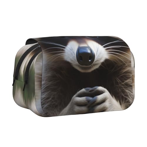 Traditioneller Weihnachts-Zwerg 1 bedrucktes Flip-Federmäppchen mit 2 Fächern, großes Fassungsvermögen, tragbarer Schreibwaren-Organizer für Schule, Reisen und Kunst, Süßer Waschbär1, Einheitsgröße von DENMER