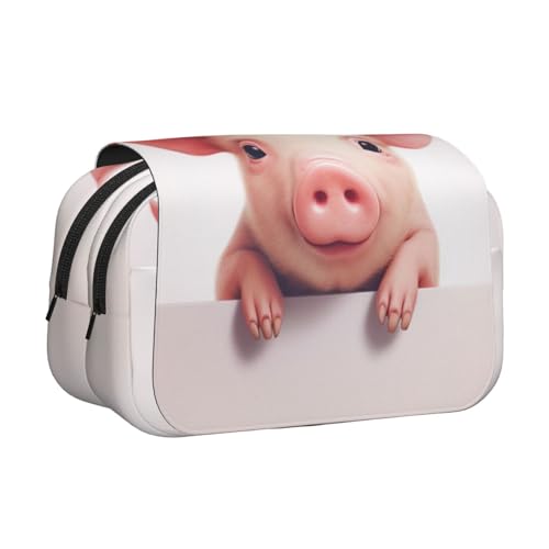 Traditioneller Weihnachts-Zwerg 1 bedrucktes Flip-Federmäppchen mit 2 Fächern, großes Fassungsvermögen, tragbarer Schreibwaren-Organizer für Schule, Reisen und Kunst, Süßes Schwein, Einheitsgröße von DENMER