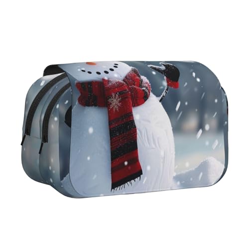 Traditioneller Weihnachts-Zwerg 1 bedrucktes Flip-Federmäppchen mit 2 Fächern, großes Fassungsvermögen, tragbarer Schreibwaren-Organizer für Schule, Reisen und Kunst, Weihnachtlicher Schneemann von DENMER