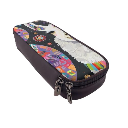 Viele Frösche singen auf den Ästen, Sommerschmetterlinge, bedrucktes Leder-Flip-Federmäppchen, multifunktionaler Organizer für Schule, Büro und Reisen, Lama Alpaka, Einheitsgröße, Schulranzen von DENMER