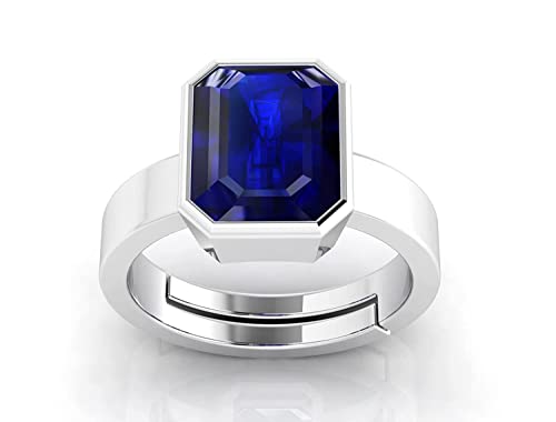 DENMOUS 4,25 Ratti zertifizierter blauer Saphir (Neelam) Silber + weißer Metallring für Damen und Herren - B0C19KMVDD von DENMOUS