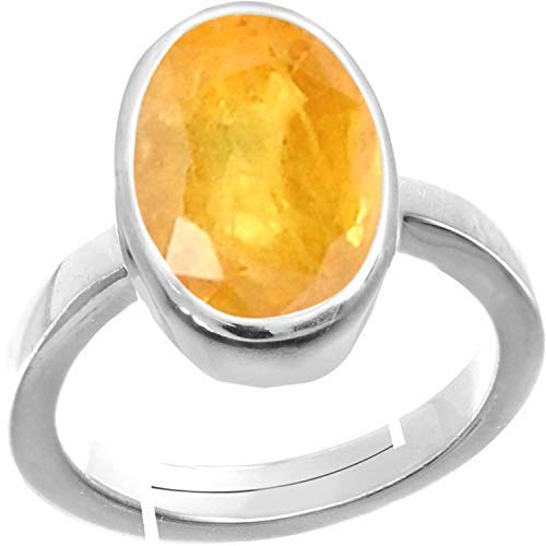 DENMOUS A+ Qualität Natürlicher gelber Saphir Pukhraj Edelstein Ring für Damen und Herren (Lab-zertifiziert) - Zertifiziert unbeheizt 6,00 Karat A+ Qualität - AMZ3123, Small, Sterling Silber von DENMOUS