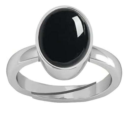 DENMOUS B0DMWBQ3-1D zertifizierter 10,00 Ratti / 9,00 Karat natürlicher schwarzer Onyx-Chalcedon, verstellbarer Ring (Sulemani-Hakik-Edelstein von Lab zertifiziert (Top Aaa+), Qualität für Damen und von DENMOUS