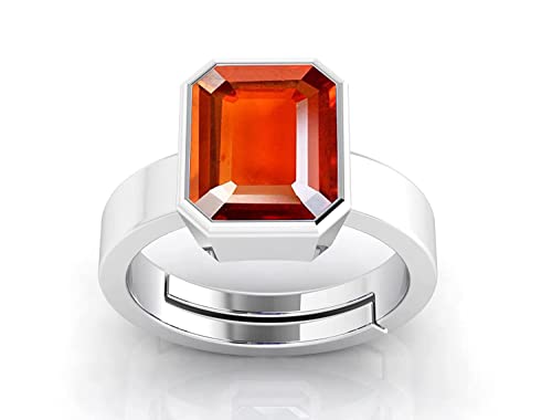 DENMOUS Gomed Ring 8,00 Ratti 7,00 Karat natürlicher und zertifizierter Hessonit-Granat (Gomed) astrologischer Edelstein, verstellbar, für Damen und Herren - B09Q65GT-DNM von DENMOUS