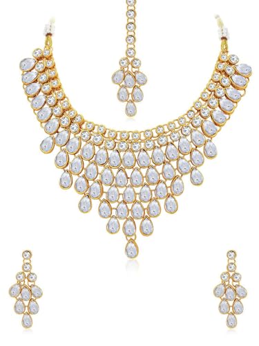 DENMOUS Maang Tikka-DMZ-1090 Schmuckset, vergoldet, mit Steinen besetzt, klein, Messing, Small, Messing von DENMOUS