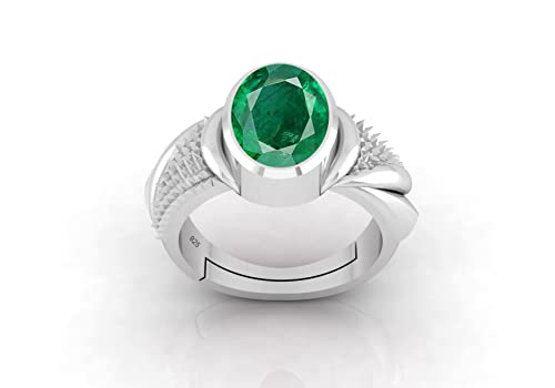 Ring mit zertifiziertem Smaragd (Panna) 7,25 Ratti astrologischer Edelstein reines Sterlingsilber (925 BIS Punz), verstellbarer Ring für Damen und Herren, AMZ16895, kleiner Edelstein, Small, Edelstein von DENMOUS
