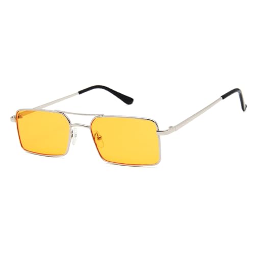 Bonbonfarbene Sonnenbrille für Damen, Metall, Doppelsteg, Punk, UV400 für Outdoor-Sport und Radfahren, Silber-Orange von DENUVI