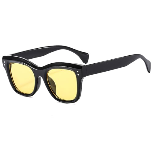 Cat Eye Sonnenbrille Damen Oval UV400 für Outdoor-Sportarten Laufen und Reiten, schwarz gelb von DENUVI