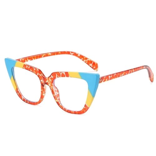 DENUVI Cat Eye Damen Brille Rahmenfarbe Klare Linse Weibliche Brille,Blumengelb von DENUVI