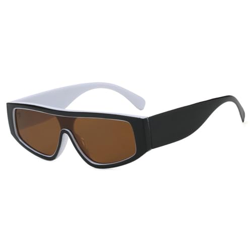 DENUVI Cat Eye Integrierte Damen-Sonnenbrille Farbrahmen Punk Reise Herren UV400 Für Outdoor-Sportarten Laufen Und Reiten,Schwarz Weiß Braun von DENUVI