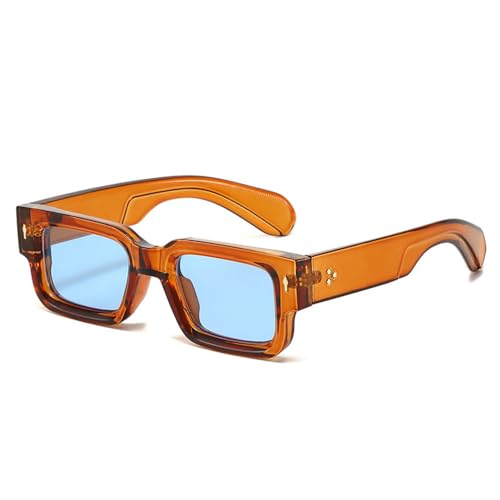 DENUVI Nieten Damen Sonnenbrille Rot Blau UV400 Herren Für Outdoor Sport Laufen Reiten,Orange Blau von DENUVI