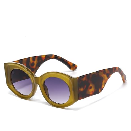 DENUVI Ovale Damen-Sonnenbrille, UV400, dicker Rand, für Outdoor-Sport, Laufen und Reisen, Olivgrün von DENUVI