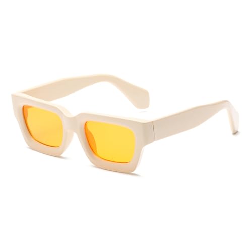 DENUVI Punk-Sonnenbrille, UV400, verdickter kleiner Rahmen für Outdoor-Sportarten, Laufen und Reiten, Off-White Yellow von DENUVI