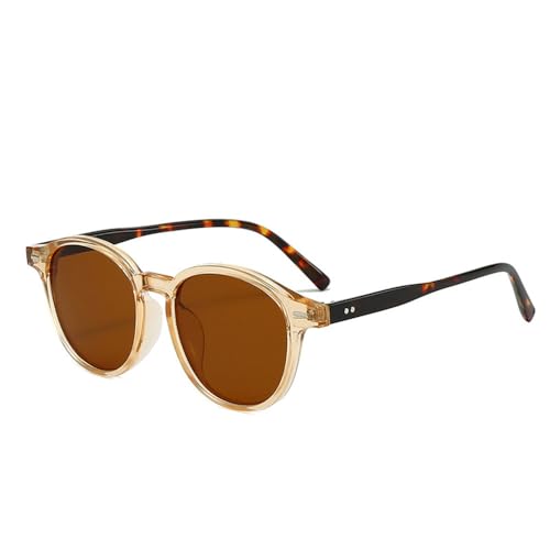 DENUVI Runde Nieten Punk-Sonnenbrille Damen Leopard Blau UV400 Klare Ozeanlinse Herren Für Outdoor-Sportarten Laufen Und Reiten,Champagnertee von DENUVI