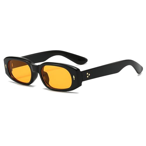 DENUVI Sonnenbrille mit kleinem Rahmen und Nieten, UV400, für Damen und Herren, Punk, für Outdoor-Sport, Laufen und Reiten, Schwarz/Orange von DENUVI