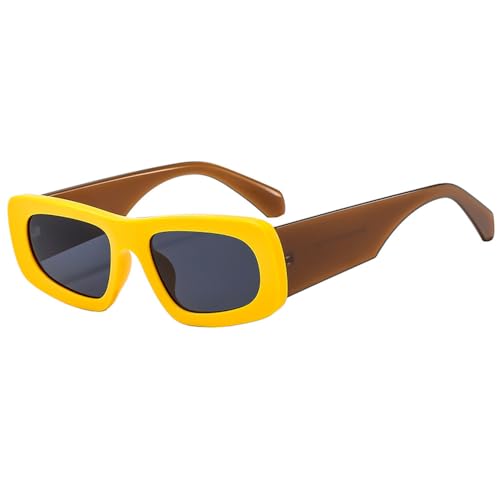 DENUVI Sonnenbrille mit ovalem Rahmen, UV400, für Outdoor-Sportarten, Laufen und Reiten, gelb von DENUVI