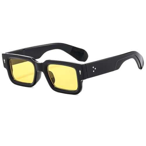 Nieten-Sonnenbrille für Herren und Damen, Punk, UV400, für Outdoor-Sport, Laufen und Reiten, Schwarz/Gelb von DENUVI