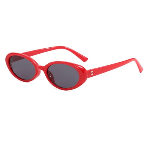 Ovale Sonnenbrille mit kleinem Rahmen für Damen und Herren, UV400 für Outdoor-Sportarten, Laufen und Reiten, Rot/Grau Ovale Sonnenbrille mit kleinem Rahmen für Damen und Herren, UV400 für Outdoor-Sportarten, Laufen und Reiten, Rot/Grau von DENUVI