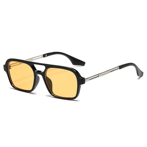 Sonnenbrille Damen Candy Color Doppelsteg Herren Gradient UV400 für Outdoor-Sportarten Laufen und Reiten,Schwarz Gelb von DENUVI