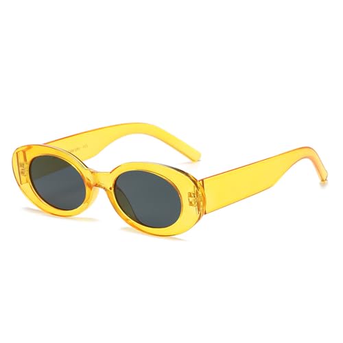 Sonnenbrille mit kleinem ovalen Rahmen für Herren und Damen, UV400-Schutz für Outdoor-Sportarten, Laufen und Reiten, Gelbgrau von DENUVI