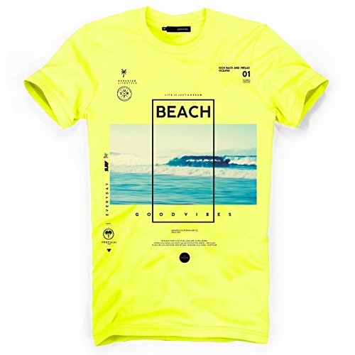 DEPARTED Herren T-Shirt mit Print/Motiv 4163-220 - New fit Größe L, Neon Yellow Breeze von DEPARTED