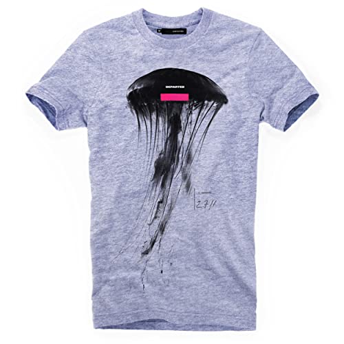 DEPARTED Herren T-Shirt mit Print/Motiv 4438 - New fit Größe L, Bracing Blue Melange von DEPARTED