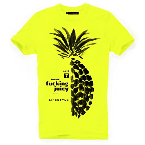 DEPARTED Herren T-Shirt mit Print/Motiv 4519 - New fit Größe S, Neon Yellow Breeze von DEPARTED