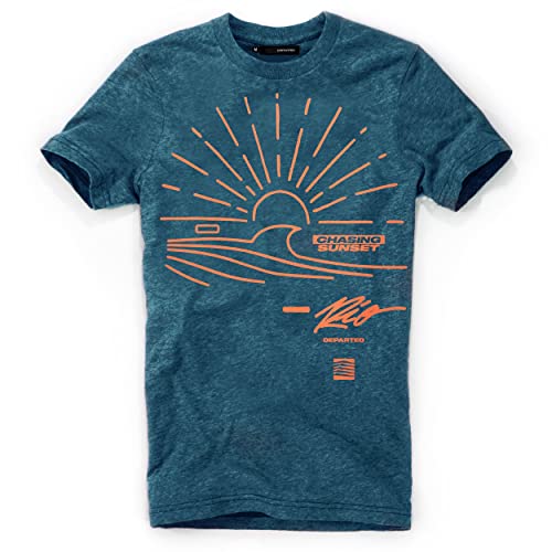 DEPARTED Herren T-Shirt mit Print/Motiv 4903 - New fit Größe XL, Pacific Breeze Teal Melange von DEPARTED
