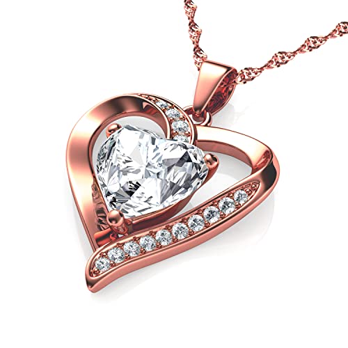 DEPHINI Kristall Herz Anhänger Halskette | Roségold | Zirkonia | 925 Sterling Silber Herz Halskette | Frauen Schmuck | Geschenke für Frauen von DEPHINI