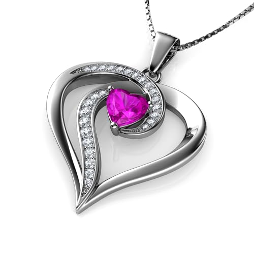 DEPHINI Rosa kette herz silber | 925 Sterling Silber Herz Halskette | Zirkonia | Damenschmuck | Geschenke für Frauen von DEPHINI