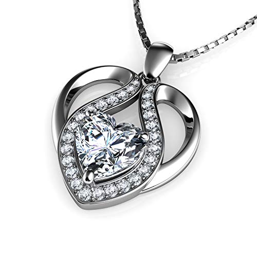 DEPHINI - Süße Halskette – 925 Sterling Silber – Herz-Anhänger mit Zirkonia-Kristallen – feiner Schmuck für Damen – 45,7 cm lange rhodinierte Silberkette – ein Zirkonia – Geschenke für Frauen DEPHINI - Süße Halskette – 925 Sterling Silber – Herz-Anhänger mit Zirkonia-Kristallen – feiner Schmuck für Damen – 45,7 cm lange rhodinierte Silberkette – ein Zirkonia – Geschenke für Frauen von DEPHINI