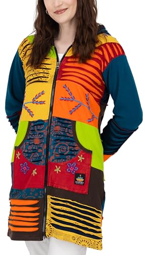 Deproc Active Damen Fleece Jacke Damenjacke Kurzmantel mit Kapuze Patchwork ANKERGLUT Nunavut Handmade in Nepal Fleecemantel, Multicolor, 40 Deproc Active Damen Fleece Jacke Damenjacke Kurzmantel mit Kapuze Patchwork ANKERGLUT Nunavut Handmade in Nepal Fleecemantel, Multicolor, 40 von DEPROC-Active
