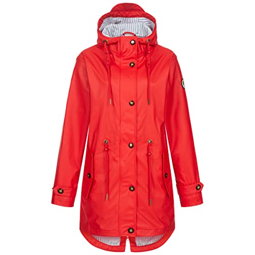 Deproc Active Damen Friesennerz Regenmantel Kapuze Wasserdicht Wetterfest Windbreaker Übergangsjacke #ankerglutliebe Regenjacke, red, 44 von DEPROC-Active