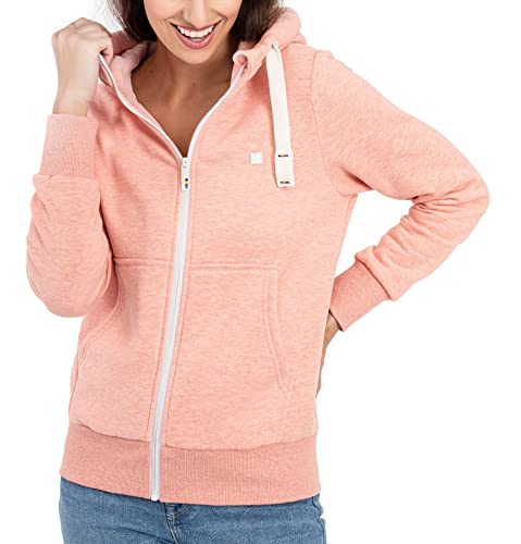 Deproc Active Damen Sweatjacke Mit Kapuzenjacke Zip Fleecejacke Windbreaker Hoodie Reißverschluss Finjacmyk Kapuzenpullover, Peach, 46 EU von DEPROC-Active