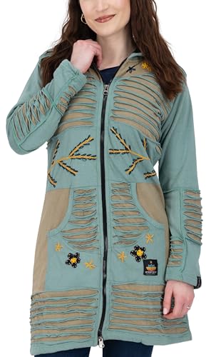 Deproc Active Fleece Jacke Fleecemantel Damen Wanderjacke Damenjacke Kapuze Windschutz Kinnschutz Patchwork NUNAVUT Handmade in Nepal von DEPROC-Active