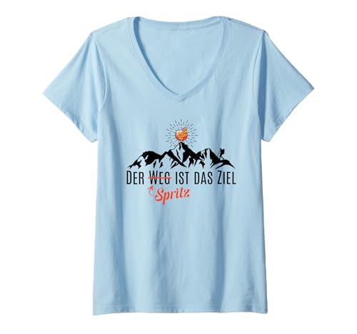 Damen DER SPRITZ IST DAS ZIEL X WEG Wanderer Aperoliker Aperölchen T-Shirt mit V-Ausschnitt von DER SPRITZ IST DAS ZIEL. Spritz & Berge Liebhaber