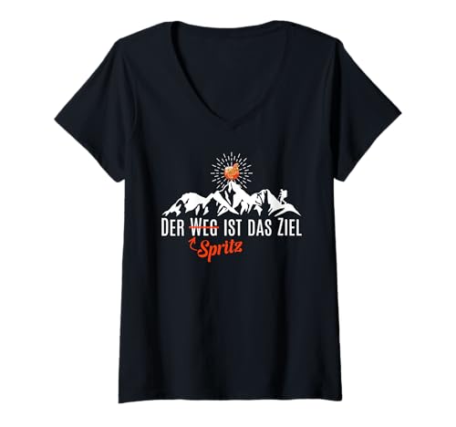 Damen DER SPRITZ IST DAS ZIEL X WEG Wanderer Aperoliker Aperölchen T-Shirt mit V-Ausschnitt von DER SPRITZ IST DAS ZIEL. Spritz & Berge Liebhaber