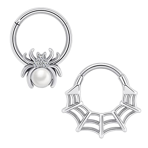 DERALA 16G 2 Stück Edelstahl Weiß Spinnennetz Septum Clicker Helix Daith Ohrringe Hoop 8 mm DERALA 16G 2 Stück Edelstahl Weiß Spinnennetz Septum Clicker Helix Daith Ohrringe Hoop 8 mm von DERALA