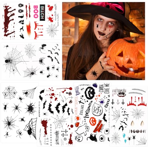 DERAYEE Halloween Tattoo Gesicht, 6 Blätter temporäre Spinnen Tattoo,Gesichtstattoo,Frauen Männer Kinder Körper Face Tattoos für Halloween Karneval Party Deko Cos Makeup DERAYEE Halloween Tattoo Gesicht, 6 Blätter temporäre Spinnen Tattoo,Gesichtstattoo,Frauen Männer Kinder Körper Face Tattoos für Halloween Karneval Party Deko Cos Makeup von DERAYEE