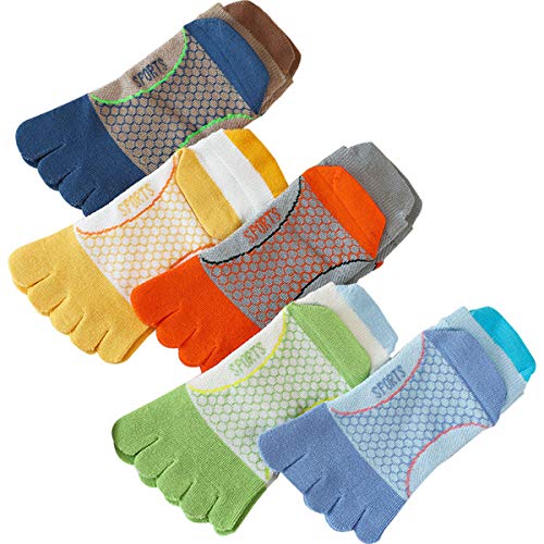 DERCLIVE 5 Paar Kinder Zehensocken Kinder Sportsocken Fünf Finger Baumwolle Socken Atmungsaktive Knöchelsocken Bunt Gr. 7-12 Jahre von DERCLIVE