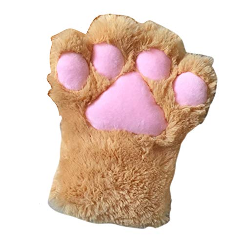 DERCLIVE Niedliche Handschuhe für Damen und Mädchen, Bärenklauen-Handschuhe, Katzenpfoten, fingerlos, Kunstfell, Plüsch-Handschuhe für Cosplay, braun, 85 von DERCLIVE