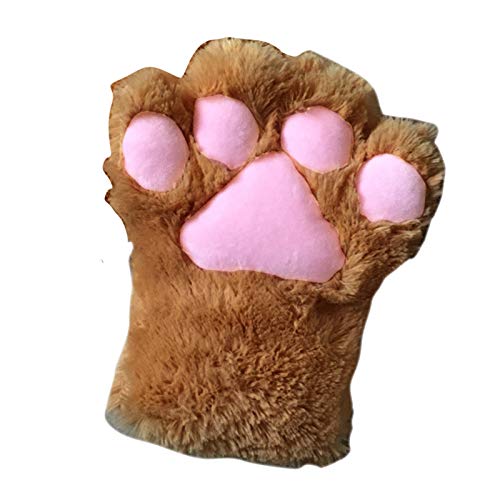 DERCLIVE Niedliche Handschuhe für Damen und Mädchen, Bärenklauen-Handschuhe, Katzenpfoten, fingerlos, Kunstfell, Plüsch-Handschuhe für Cosplay, camel, M von DERCLIVE